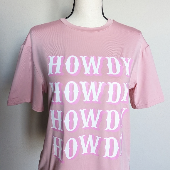 Pink and white western Howdy short sleeve tshirt top size M - Picture 3 of 4